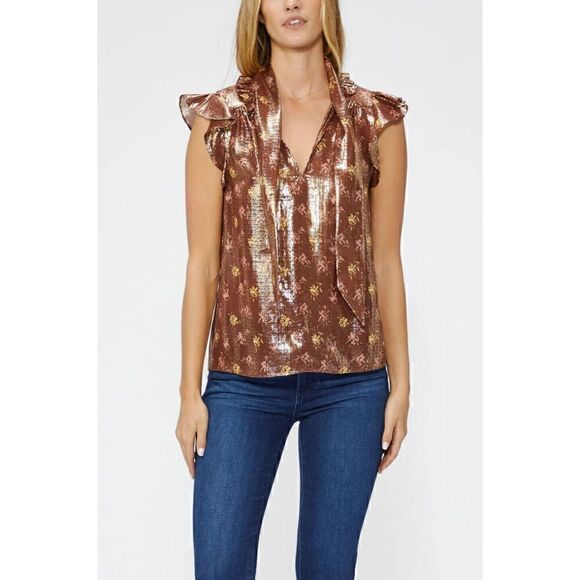 New $249 Paige Silk Blend Bette Top Blouse in Bronze Dust Size Large